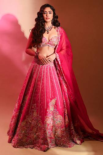 Pink Embroidered Silk Lehenga Set