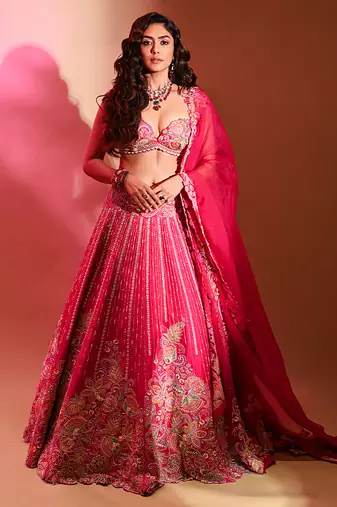 Pink Embroidered Silk Lehenga Set