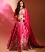 Pink Embroidered Silk Lehenga Set