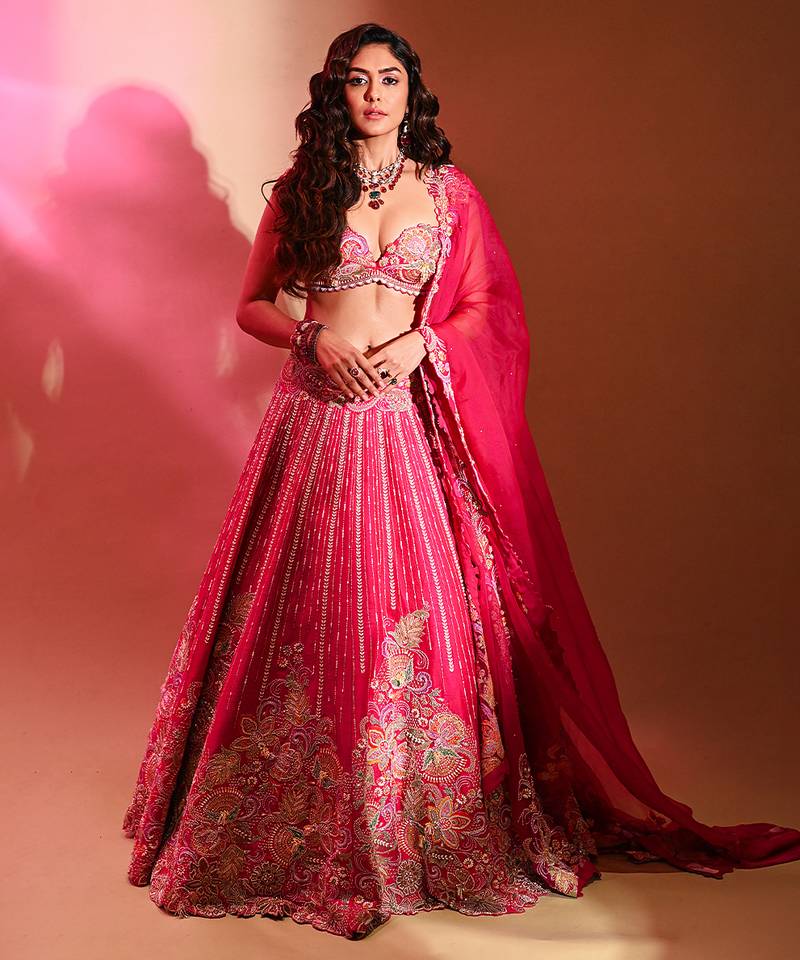 Pink Embroidered Silk Lehenga Set