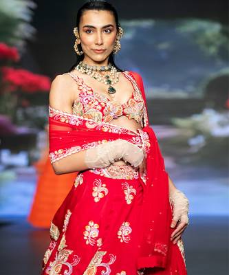 Red Embroidered Silk Lehenga Set 3