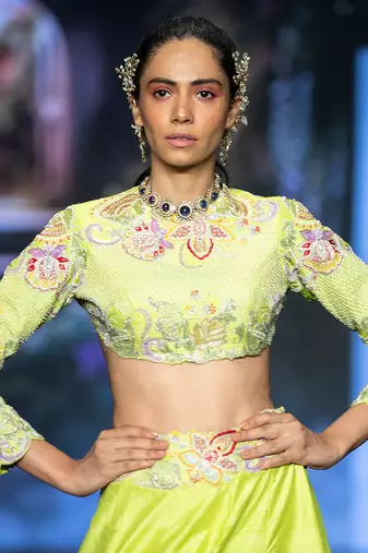 Green Embroidered Silk Lehenga Set