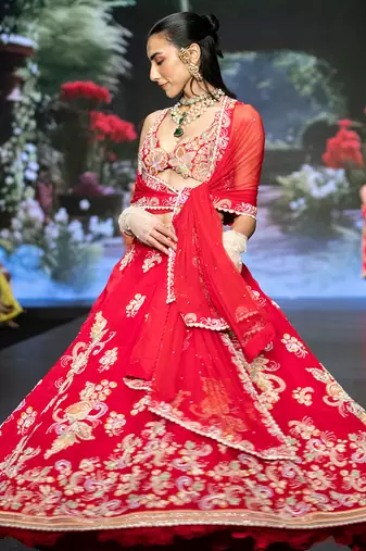 Red Embroidered Silk Lehenga Set