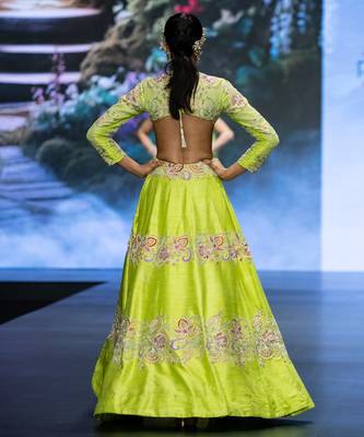 Green Embroidered Silk Lehenga Set 4