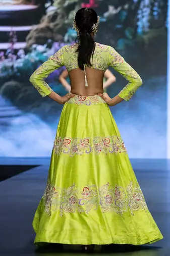 Green Embroidered Silk Lehenga Set