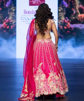 Pink Embroidered Silk Lehenga Set 4