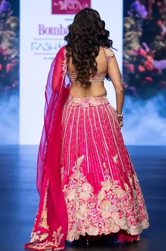Pink Embroidered Silk Lehenga Set