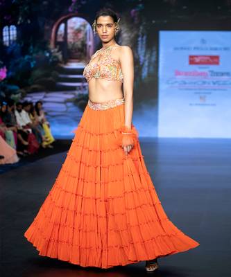 Orange Embroidered Silk Lehenga Set 2