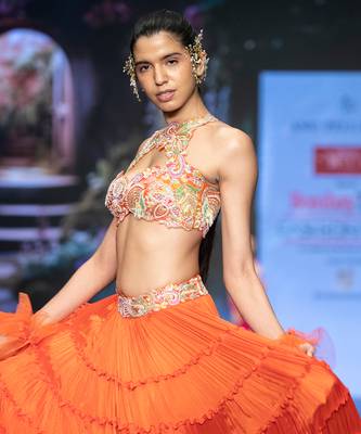 Orange Embroidered Silk Lehenga Set 3