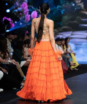 Orange Embroidered Silk Lehenga Set 4