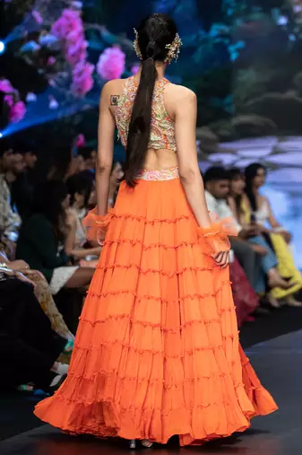 Orange Embroidered Silk Lehenga Set