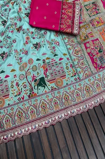 Sky Blue Color Zari Weaving Embroidery Lace Pashmina Silk  Saree 