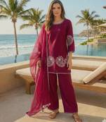 maroon crepe suit with sequin embroidery work