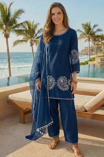 navy crepe suit with sequin embroidery work