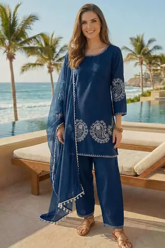 navy crepe suit with sequin embroidery work