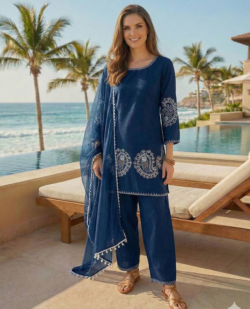 navy crepe suit with sequin embroidery work