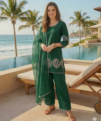 green crepe suit with sequin embroidery  1
