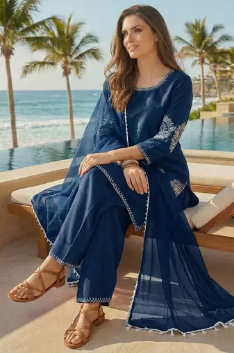navy crepe suit with sequin embroidery 