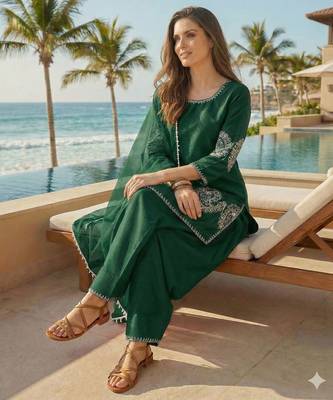 green crepe suit with sequin embroidery  2