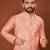 Peach jecquard silk straight kurta with koti & payjama