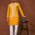 Yelllow jecquard silk straight kurta with koti & payjama
