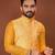 Yelllow jecquard silk straight kurta with koti & payjama