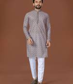 grey lucknowi silk straight kurta