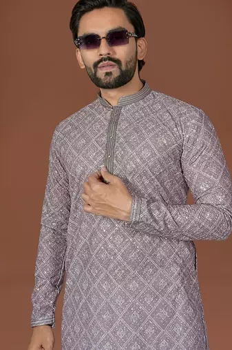 grey lucknowi silk straight kurta