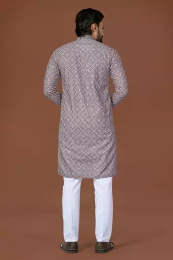 grey lucknowi silk straight kurta