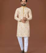 L yellow lucknowi silk straight kurta