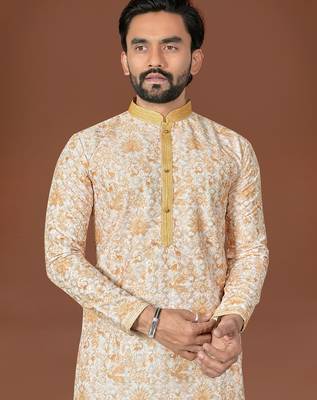 L yellow lucknowi silk straight kurta 2