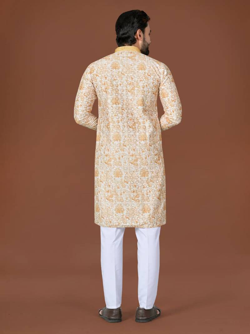 L yellow lucknowi silk straight kurta