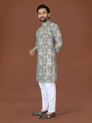 Mehendi lucknowi silk straight kurta 1
