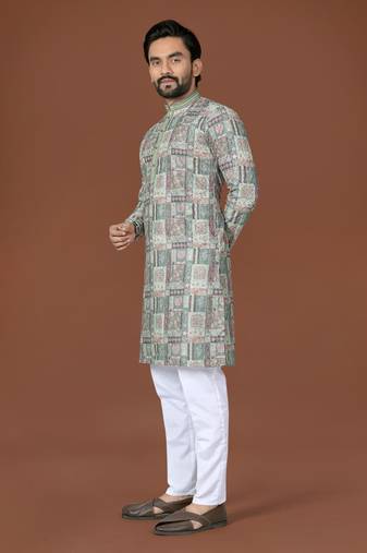 Mehendi lucknowi silk straight kurta