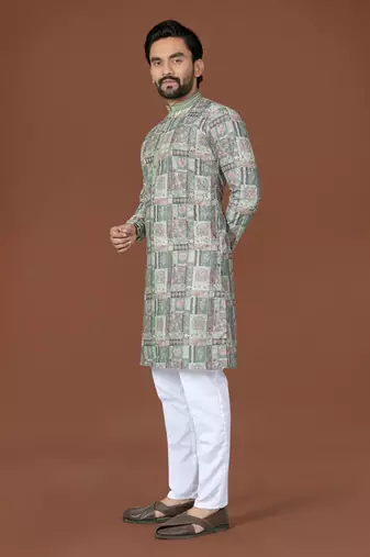 Mehendi lucknowi silk straight kurta
