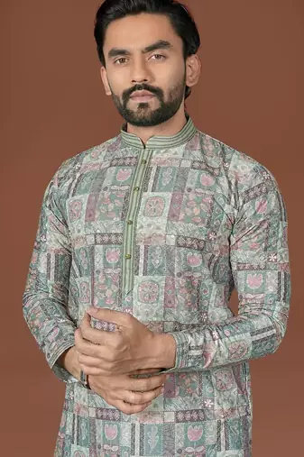 Mehendi lucknowi silk straight kurta