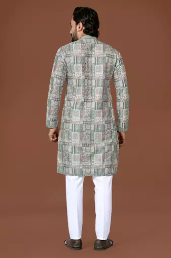 Mehendi lucknowi silk straight kurta