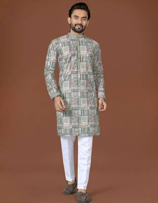 Mehendi lucknowi silk straight kurta 4