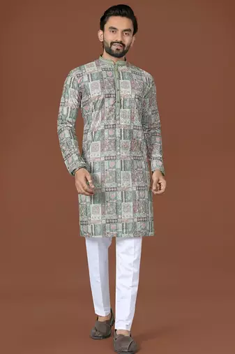 Mehendi lucknowi silk straight kurta