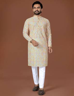 Multi lucknowi silk straight kurta 1