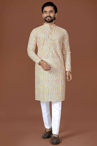 Multi lucknowi silk straight kurta