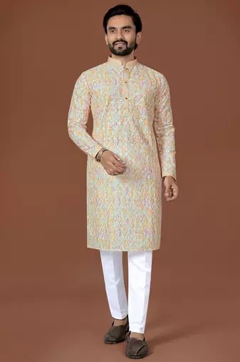 Multi lucknowi silk straight kurta