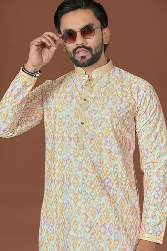 Multi lucknowi silk straight kurta