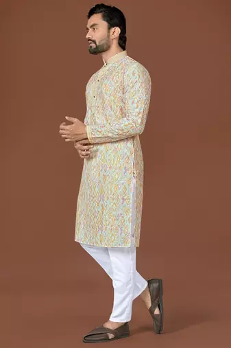 Multi lucknowi silk straight kurta