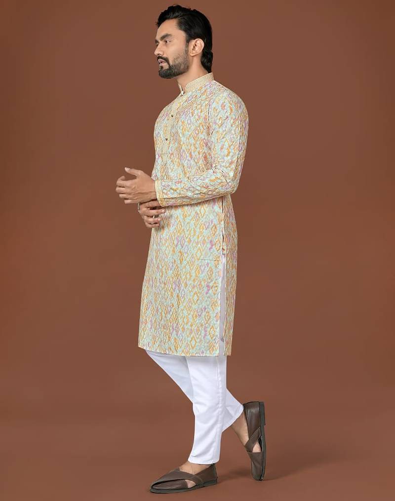 Multi lucknowi silk straight kurta
