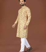 Yellow lucknowi silk straight kurta