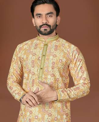 Yellow lucknowi silk straight kurta 2
