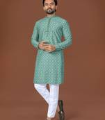 Sea green lucknowi silk straight kurta