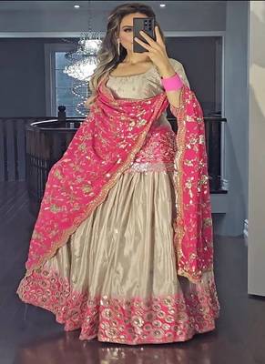 Beige & Pink Ombre Embroidered Lehenga Choli Set for Bridal and Festive Occasions 2