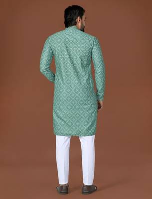 Sea green lucknowi silk straight kurta 3